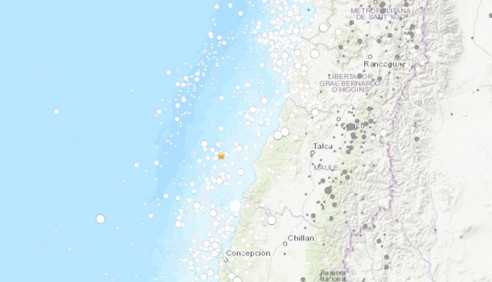 PHOTO: A map of the 6.8 magnitude earthquake off the coast of Chile is seen here.