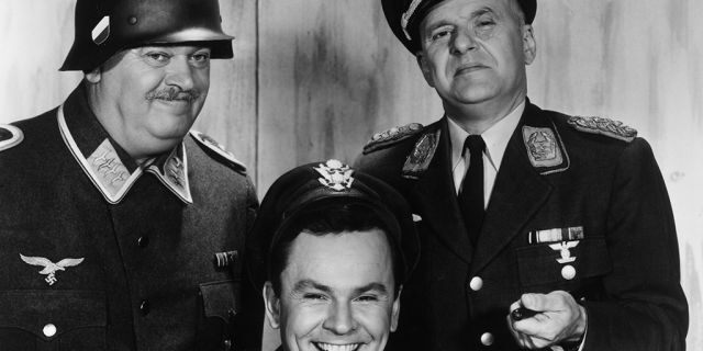 Austrian actor John Banner, American actor Bob Crane, and German-born actor Werner Klemperer in a promotional portrait for "Hogan's Heroes." 