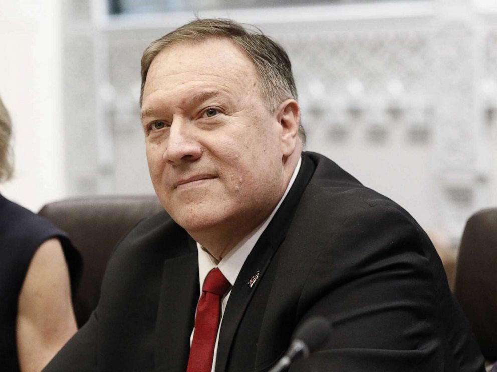 PHOTO: US Ambassador to the UN Kelly Craft and Secretary of State Mike Pompeo are shown during a meeting with Russias Foreign Minister Sergei Lavrov on the sidelines of the 74th session of the United Nations General Assembly in New York, Sept. 27, 2019.