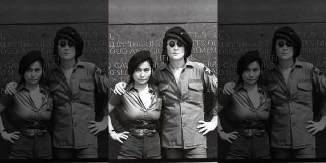 Yoko Ono (L) and John Lennon 