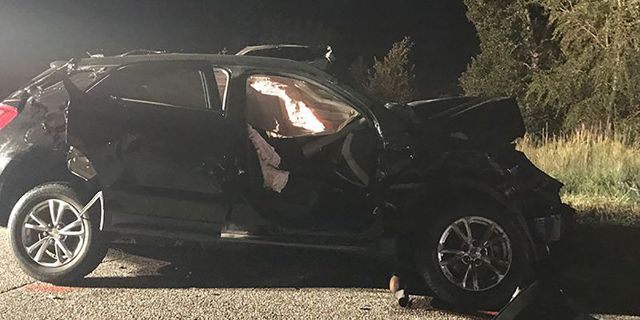 Pictured is one of the vehicles involved in the three-car crash Wednesday. Country singer Kylie Rae Harris, reportedly at fault for the accident, died in the crash. She also killed a 16-year-old girl, Maria Elena Cruz, whose father was a first responder on the scene of the accident.