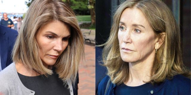 Lori Loughlin, left, appearing in court in Boston this month. At right, Felicity Huffman leaving her sentencing in the college admissions scam case, dubbed "Operation Varsity Blues."