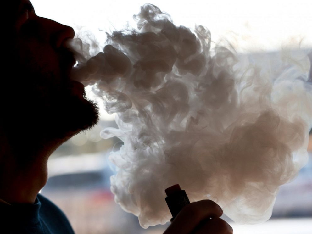 PHOTO: In this Friday, Jan. 18, 2019 file photo, a man exhales a puff of smoke from a vape pipe at a shop in Richmond, Va.