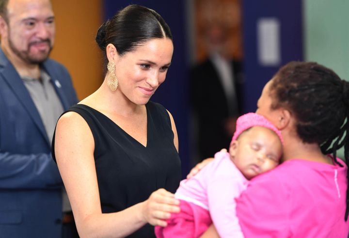 Meghan meets with 7-week-old Sumeya as she visits mothers2mothers.&nbsp; The group is an African not-for-profit organization 