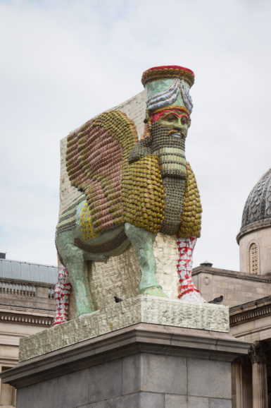 Installation view of Michael Rakowitz's 'The invisible enemy should not exist (Lamassu),' 2018, Trafalgar Square, London.