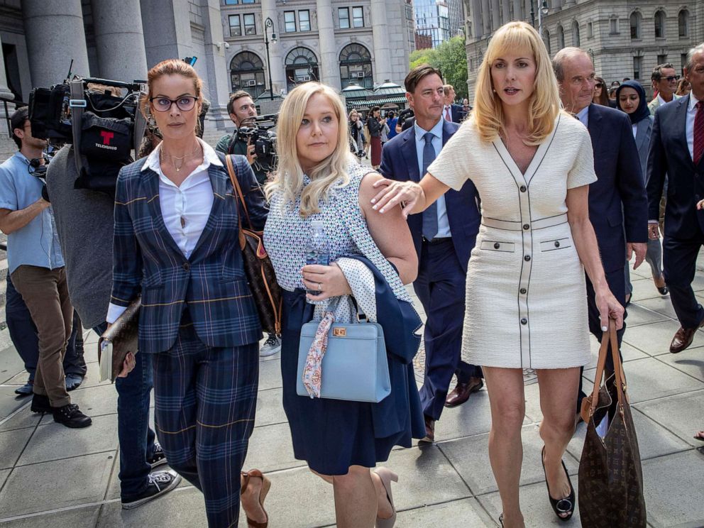 PHOTO: Virginia Roberts Giuffre, center, along with other victims who have accused Jeffrey Epstein with sexual abuse, appeared in Manhattan Federal Court in New York City, Aug. 27, 2019.