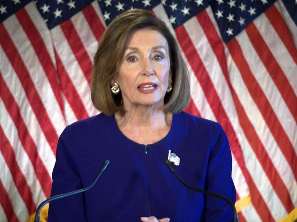 PHOTO: Speaker of the House Nancy Pelosi makes an announcement after a meeting with the House Democratic Caucus about an impeachment inquiry of President Trump in the Capitol on Sept. 24, 2019.