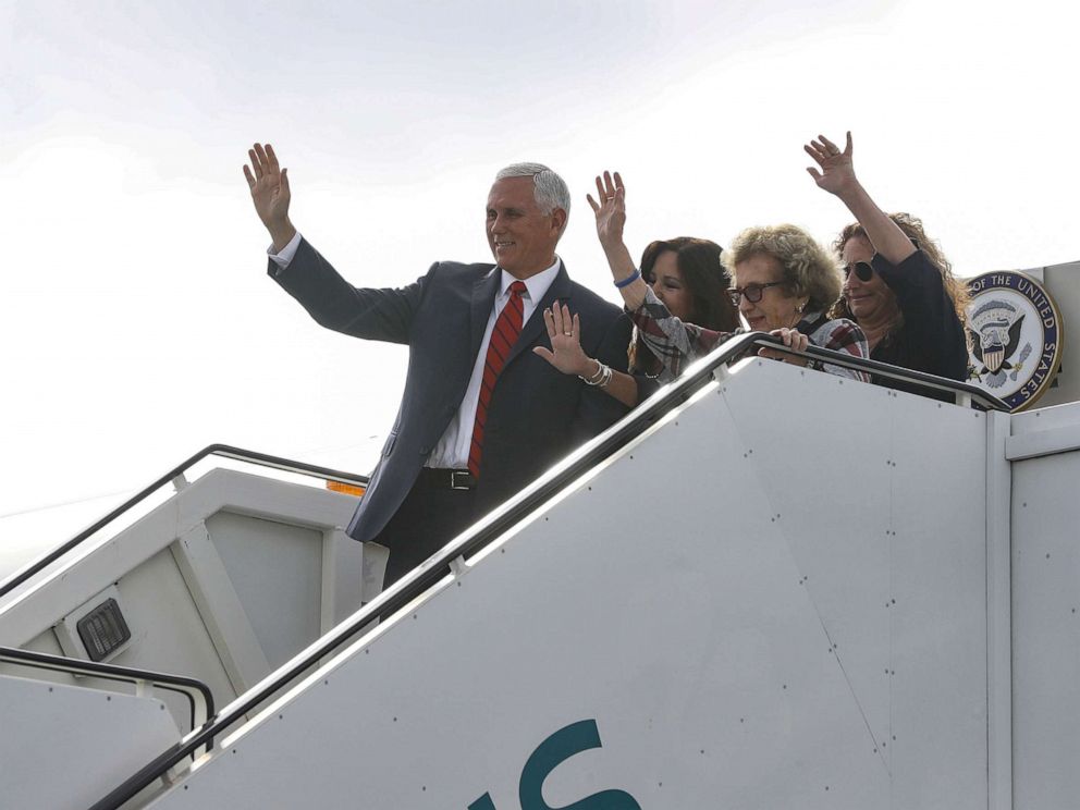 PHOTO: Vice-President Mike Pence, with his wife Karen and mother Nancy Pence Fritsch, arrives in Dublin, Ireland September 3, 2019.