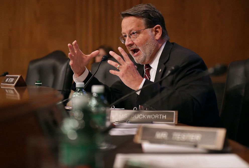 PHOTO: Senate Aviation and Space Subcommittee member Sen. Gary Peters questions witnesses during a hearing on Capitol Hill, May 14, 2019, in Washington, D.C.