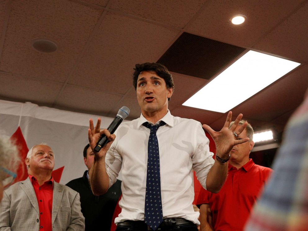 PHOTO: Canadas Prime Minister Justin Trudeau campaigns at federal liberal candidate Lenore Zanns office for the upcoming election in Truro, Nova Scotia, Sept. 18, 2019.