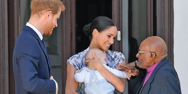 Prince Harry, Meghan Markle and their baby son Archie Mountbatten-Windsor meet Archbishop Desmond Tutu and his daughter Thandeka Tutu-Gxashe at the Desmond &amp; Leah Tutu Legacy Foundation during their royal tour of South Africa on Sept. 25, 2019 in Cape Town, South Africa.