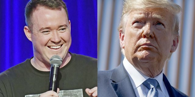 Axed "Saturday Night Live" cast member Shane Gillis, left, jokes that President Trump would be "the funniest" president "to see get shot."