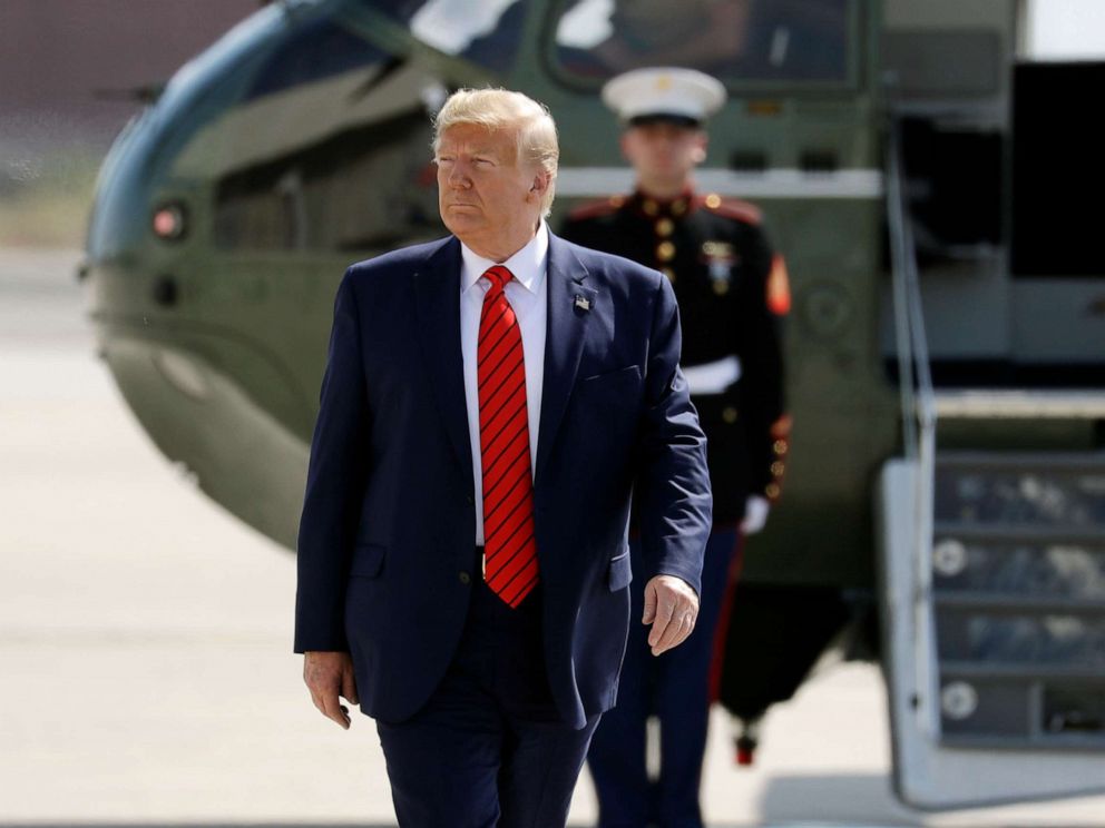 PHOTO: President Donald Trump arrives to board Air Force One at John F. Kennedy Airport after attending the United Nations General Assembly, Sept. 26, 2019, in New York.