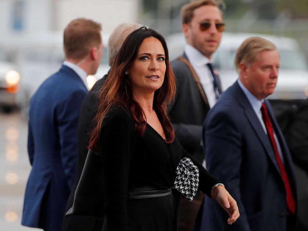 PHOTO: Stephanie Grisham, spokesperson for first lady Melania Trump, arrives for a campaign rally with President Donald Trump in Orlando, Fla., on June 18, 2019.
