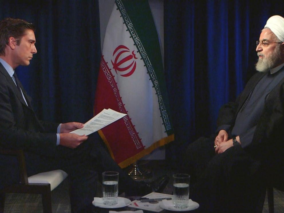 PHOTO: ABC News anchor David Muir spokes to Iran President Hassan Rouhani in a one-on-one interview in New York on Wednesday.