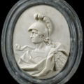 Giovanni Baratta, 'Mars,' 1735-40, white marble oval relief with Bardiglio marble frame