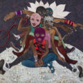 Chitra Ganesh, 'Pussy Riot,' 2015, acrylic, faux flower petals, textiles, tinted plastic, rope, broken mirror, faux fur, leather, glitter, and glass on canvas