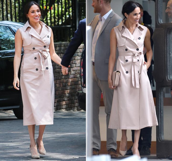 (Left)&nbsp;The Duchess of Sussex arrives to meet Gra&ccedil;a Machel, widow of the late Nelson Mandela, on Oct. 2, 2019, in 