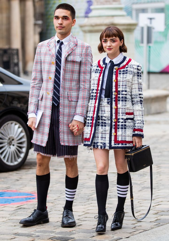 Selby and Williams outside the Thom Browne show during Paris Fashion Week.