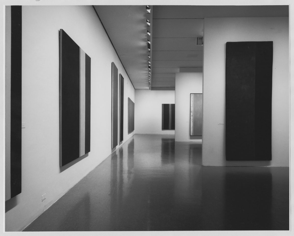 Installation view of 'Barnett Newman', 1971, at Museum of Modern Art.