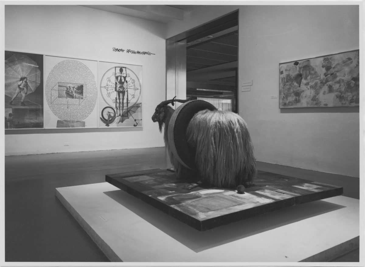 Installation view of 'Robert Rauschenberg', 1977, at Museum of Modern Art, New York.