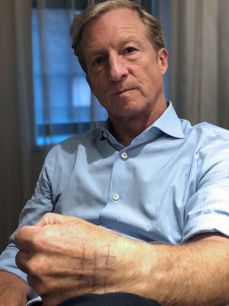 PHOTO: Tom Steyer said he draws a Jerusalem Cross on his hand to remind him to tell the truth, no matter what the cost.