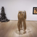 This trio is quite spectacular: from left, Rober Morris’s felt work that cascades down from the wall, 'Untitled (Tangle)', from 1967; Marisa Mer’z 1966 'Untitled' sculpture with hemp that appears like knotted hair tied to a wire mesh frame; and Carol Rama’s watercolor 'Opera n. 11 (Renards)', from 1938.