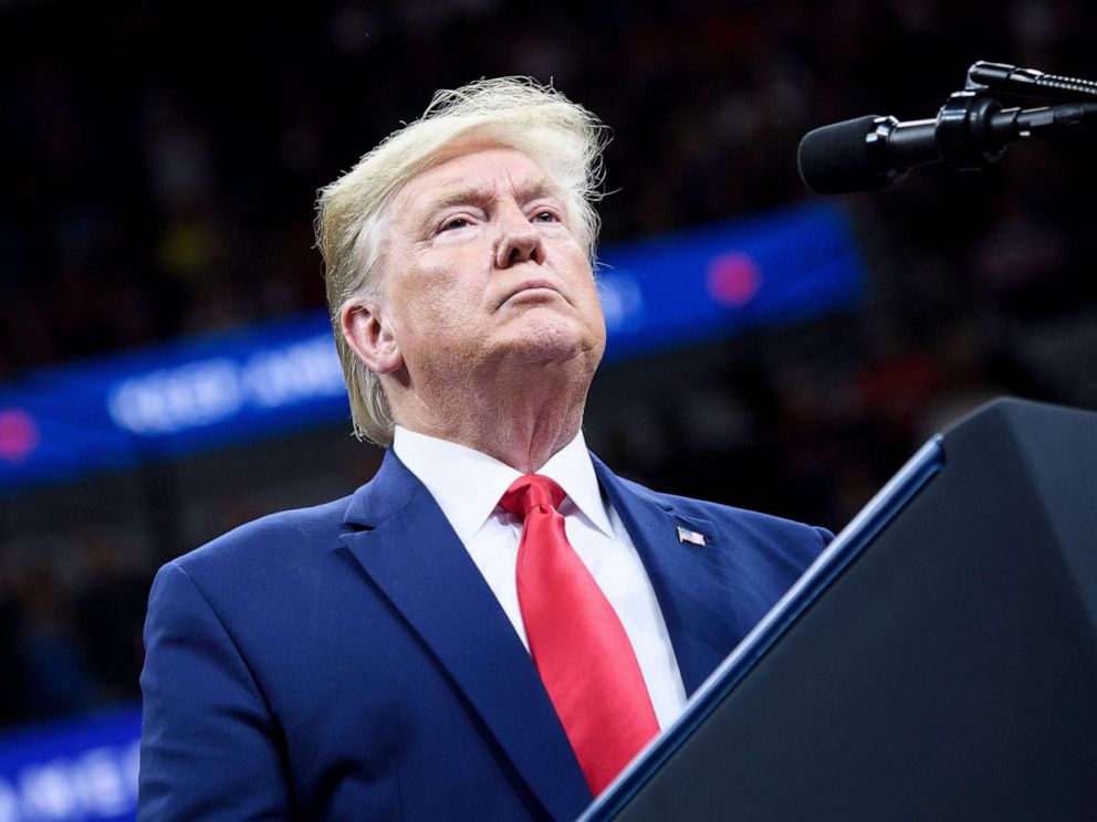PHOTO: President Donald Trump speaks during a Keep America Great rally at the Target Center in Minneapolis, Minn. on Oct. 10, 2019.