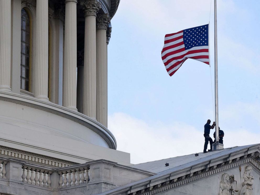 PHOTO: The U.S. flag is lowered to half-mast above the U.S. Capitol after the death of Maryland Representative Elijah E. Cummings, chairman of the House Oversight and Reform Committee, Oct. 17, 2019 in Washington, D.C.