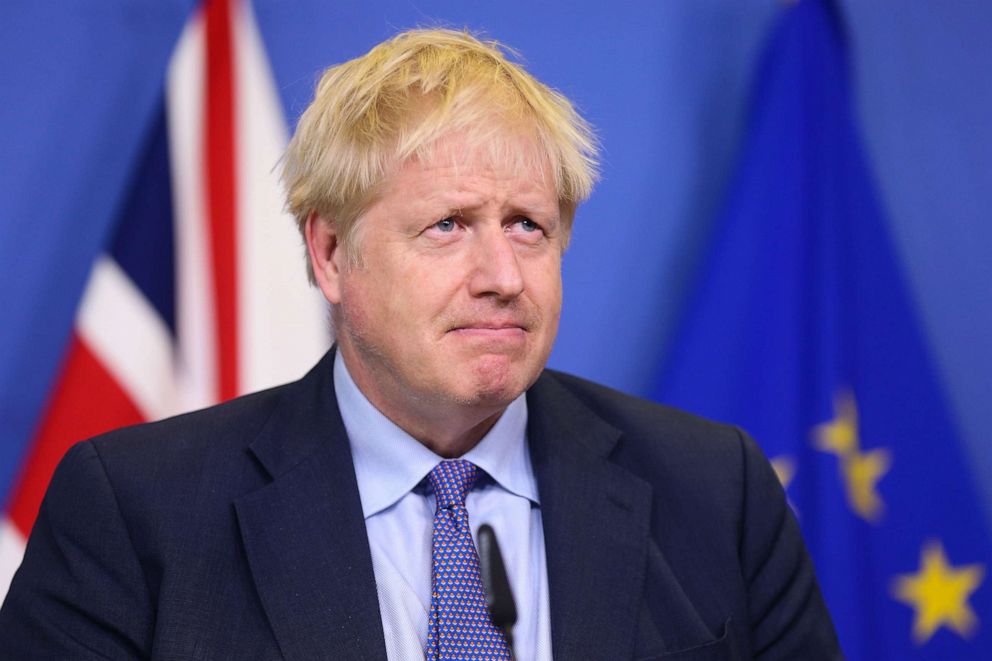 PHOTO: British Prime Minister Boris Johnson attends a press conference at the European Commission headquarters in Brussels, Belgium, Oct. 17, 2019.