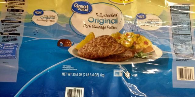 “Family Size Great Value Fully Cooked Original Pork Sausage Patties" with a use-by date of 11/03/19 were also among the food recalled. 