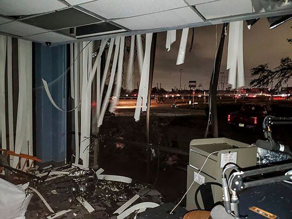 PHOTO: In this Oct. 20, 2019, photo offered by Lew Morris, damage to the Reckless Rock Radio station studio is seen after a tornado touched down in Dallas, Texas.