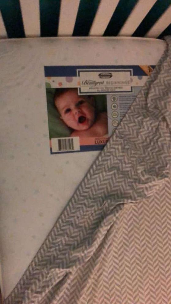 PHOTO: Maritza Dominguez says the ghost baby on her sons crib was just the mattress sticker and that her husband forgot to put on the mattress protector when he changed the sheets.