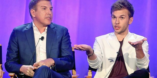 Producer/TV personality Todd Chrisley and son Chase Chrisley speak onstage during the "Chrisley Knows Best" panel at the NBCUniversal Summer Press Day on April 1, 2016. 