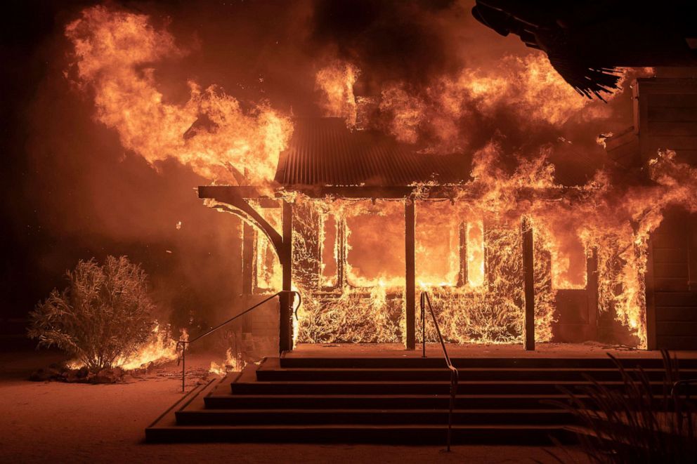 PHOTO: The Soda Rock Winery erupts in flame as the Kincade Fire continues to burn in Healdsburg, Calif., Oct. 27, 2019. 