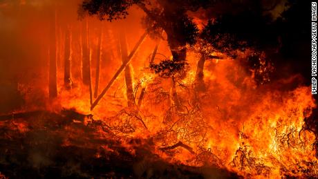 Firefighters set a back fire Saturday to try to contain the Kincade Fire in Healdsburg, California.