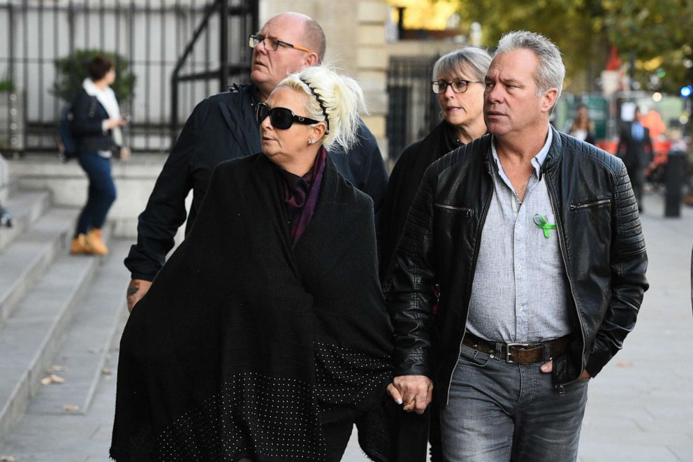 PHOTO: The family of Harry Dunn, (from left) Tim Dunn (Harrys father), Charlotte Charles (Harrys mother), Tracey Dunn and Bruce Charles, arrive at Portcullis House, for a meeting with shadow Foreign Secretary Emily Thornberry, Oct. 22 2019, in London.