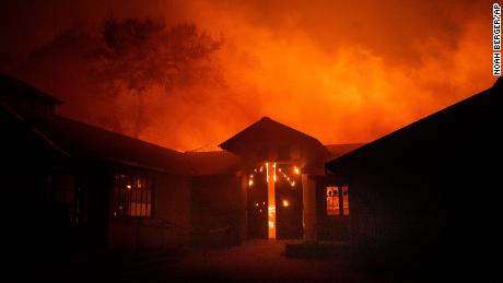 Flames consume the Soda Rock Winery in Healdsburg, California.