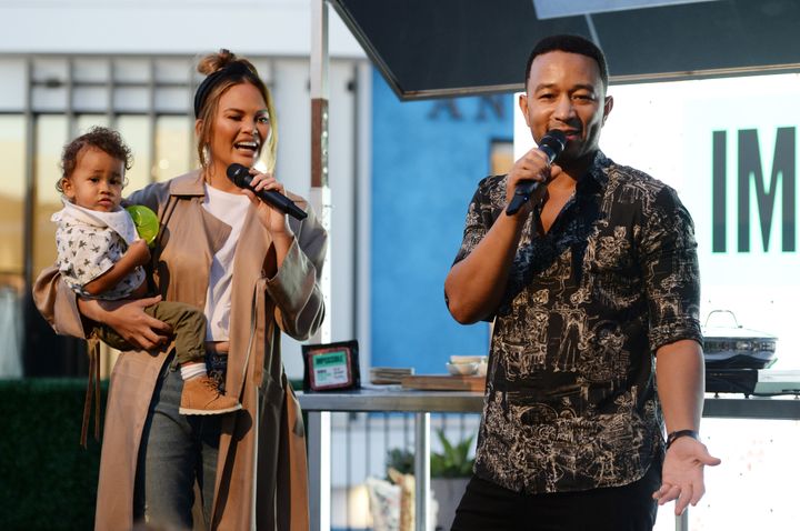 Miles Stephens, Chrissy Teigen and John Legend attend the Impossible Foods Grocery Los Angeles Launch on Sept. 19 in Los Ange