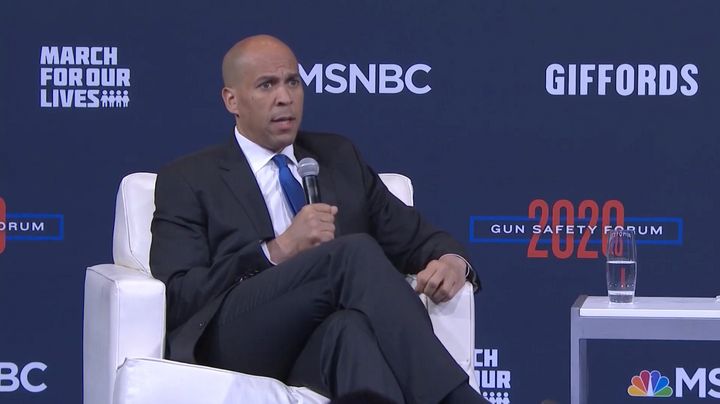 Sen. Cory Booker speaks at the 2020 Gun Safety Forum for Democratic presidential candidates in Las Vegas.