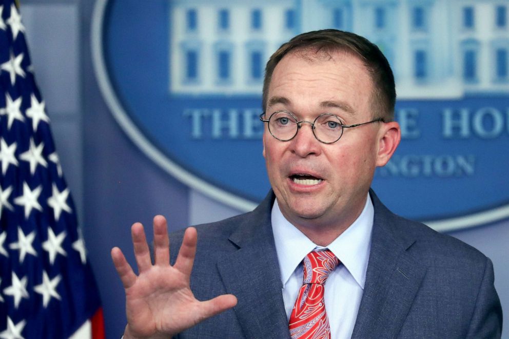 PHOTO: Acting White House Chief of Staff Mick Mulvaney addresses reporters during a news briefing at the White House in Washington, Oct. 17, 2019.