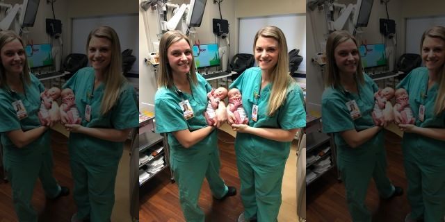 The twin nurses helped to deliver the twin babies on Sept. 25.