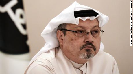 Jamal Khashoggi looks on during a press conference in the Bahraini capital Manama on December 15, 2014.