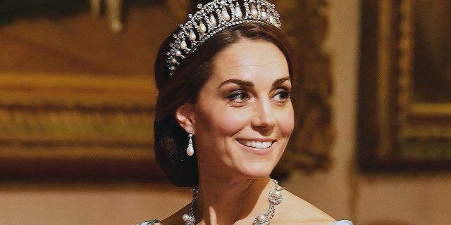 Kate Middleton at a state banquet in honor of King Willem-Alexander and Queen Maxima of the Netherlands in October 2018