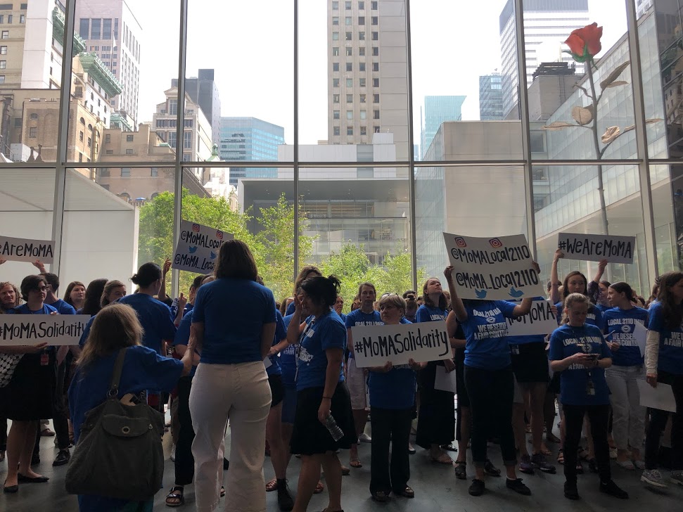 A protest at the Museum of Modern Art led in 2018 by Local 2110.