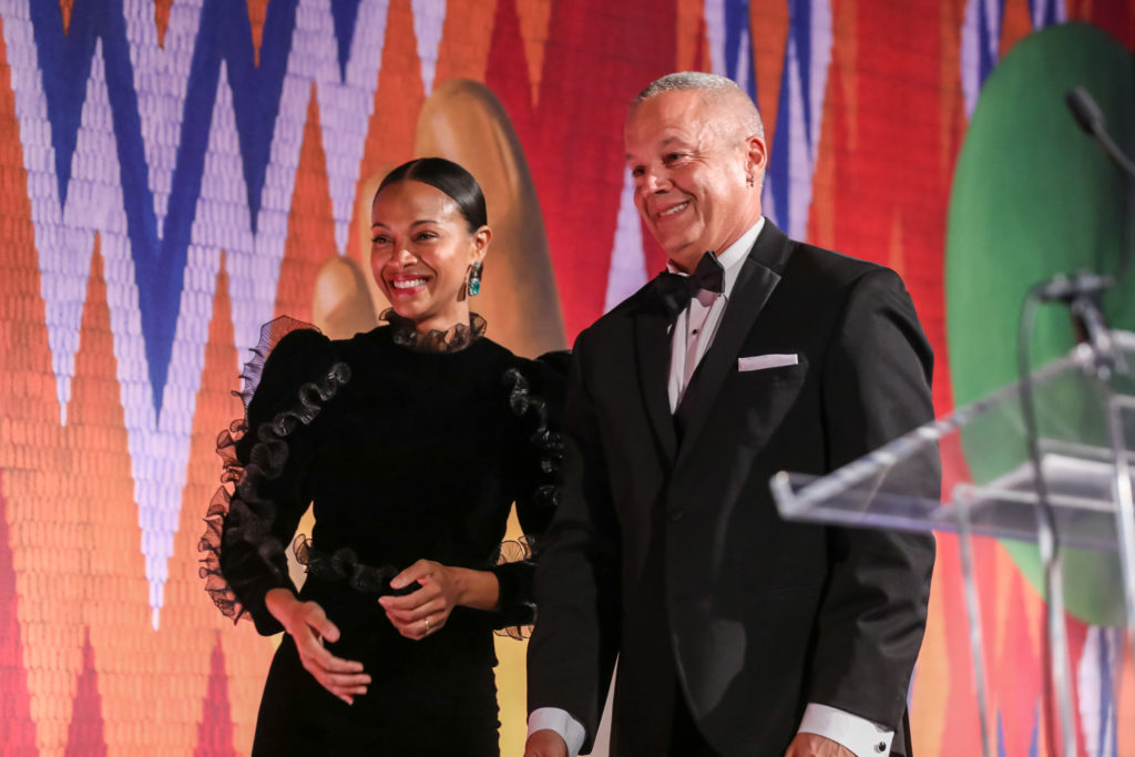 Zoe Saldana and John Mullican at the National Arts Awards, which honored Mullican's mother artist Luchita Hurtado for lifetime achievement award.