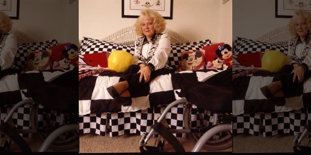Portrait session with former Mousketeer Karen Pendleton at home in 1997. She counseled battered women and was paralyzed from the waist down.