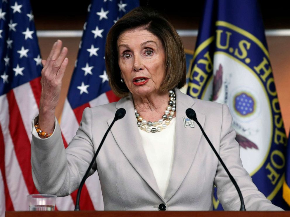PHOTO: House Speaker Nancy Pelosi of Calif., gestures while speakings during a news conference on Capitol Hill in Washington, D.C., Oct. 17, 2019.