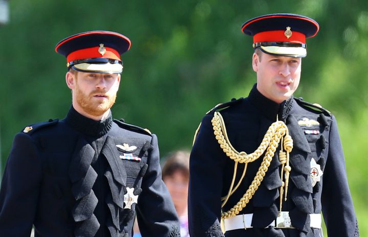 Prince Harry and Prince William pictured at Harry and Meghan's wedding last year