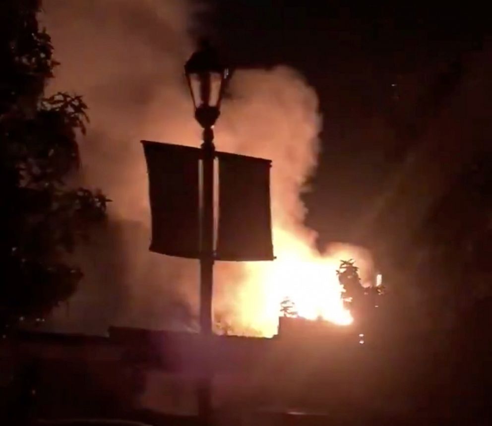 PHOTO:Smoke and fire are seen following an explosion during California Oktoberfest celebration in Huntington Beach, Calif., Oct. 5, 2019, in this picture obtained from social media video. 